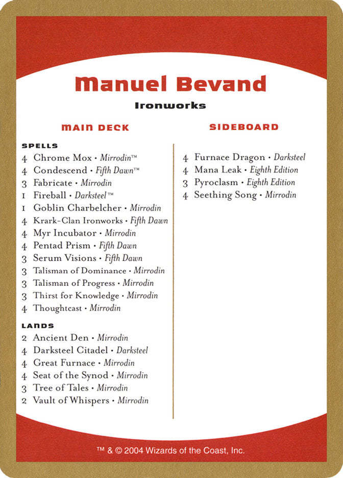 Manuel Bevand Decklist [World Championship Decks 2004] | Event Horizon Hobbies CA