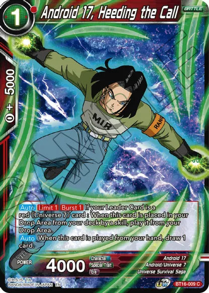 Android 17, Heeding the Call (BT16-009) [Realm of the Gods] | Event Horizon Hobbies CA