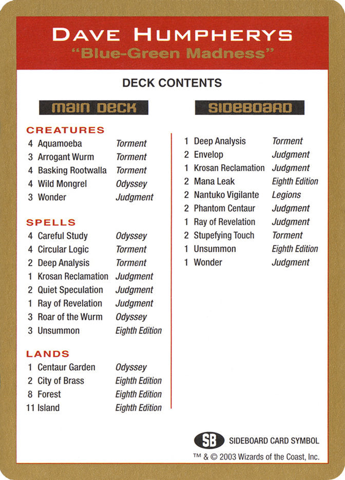 Dave Humpherys Decklist [World Championship Decks 2003] | Event Horizon Hobbies CA