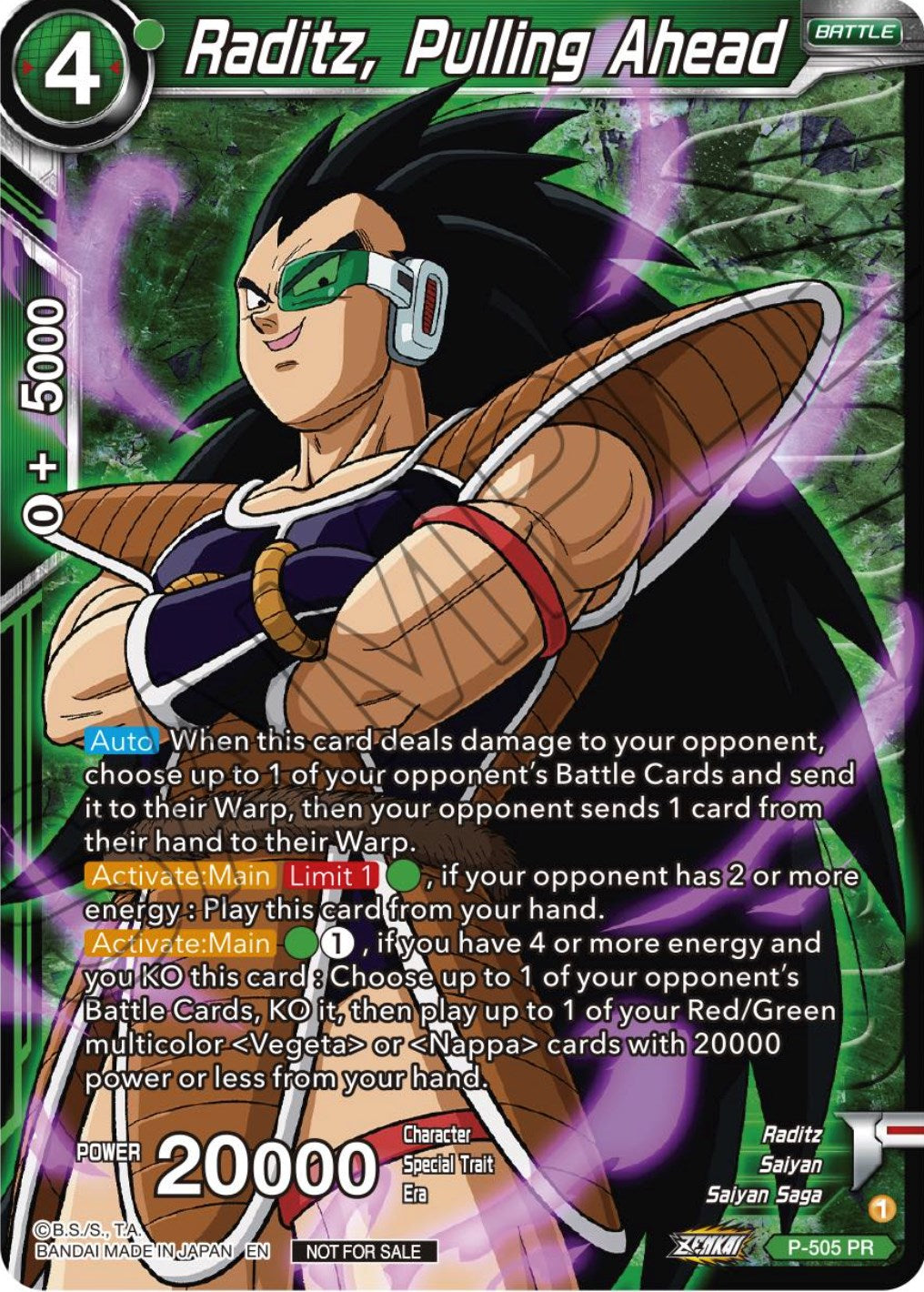 Raditz, Pulling Ahead (Zenkai Series Tournament Pack Vol.4 Winner) (P-505) [Tournament Promotion Cards] | Event Horizon Hobbies CA