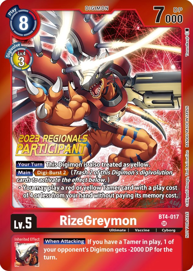 RizeGreymon [BT4-017] (2023 Regionals Participant) [Great Legend Promos] | Event Horizon Hobbies CA