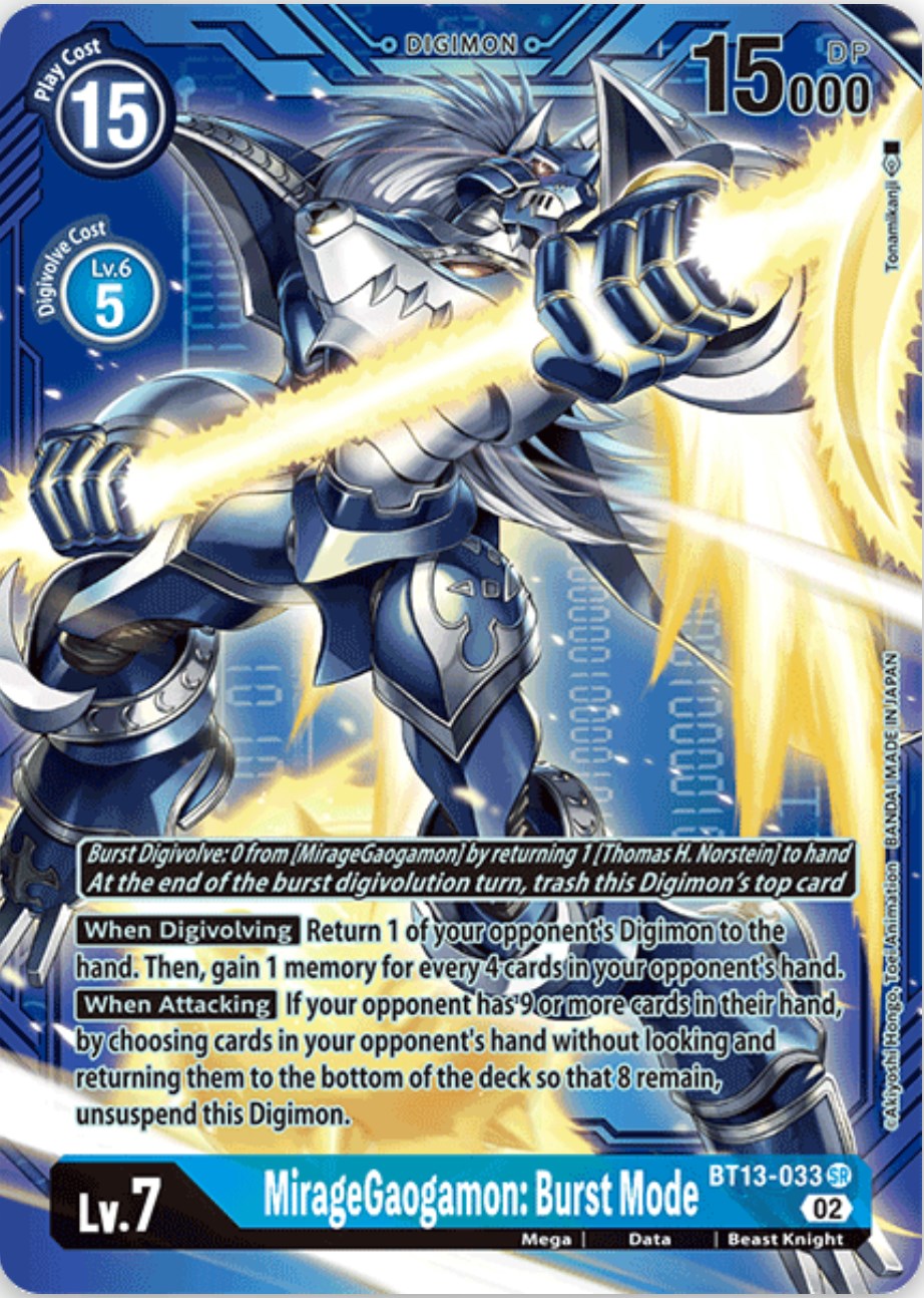 MirageGaogamon: Burst Mode [BT13-033] (Alternate Art with Blue Background) [Versus Royal Knights Booster] | Event Horizon Hobbies CA