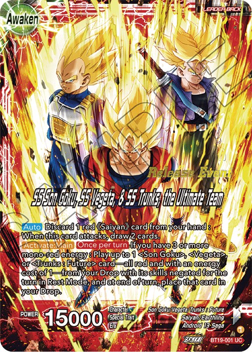 Son Goku & Vegeta & Trunks // SS Son Goku, SS Vegeta, & SS Trunks, the Ultimate Team (Fighter's Ambition Holiday Pack) (BT19-001) [Tournament Promotion Cards] | Event Horizon Hobbies CA