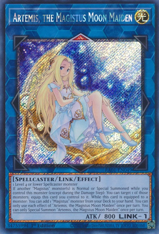 Artemis, the Magistus Moon Maiden [RA01-EN049] Platinum Secret Rare | Event Horizon Hobbies CA