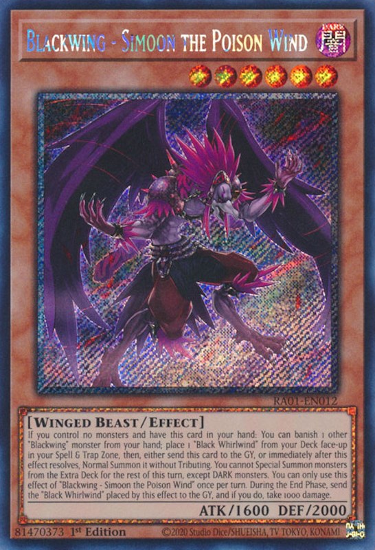 Blackwing - Simoon the Poison Wind [RA01-EN012] Platinum Secret Rare | Event Horizon Hobbies CA