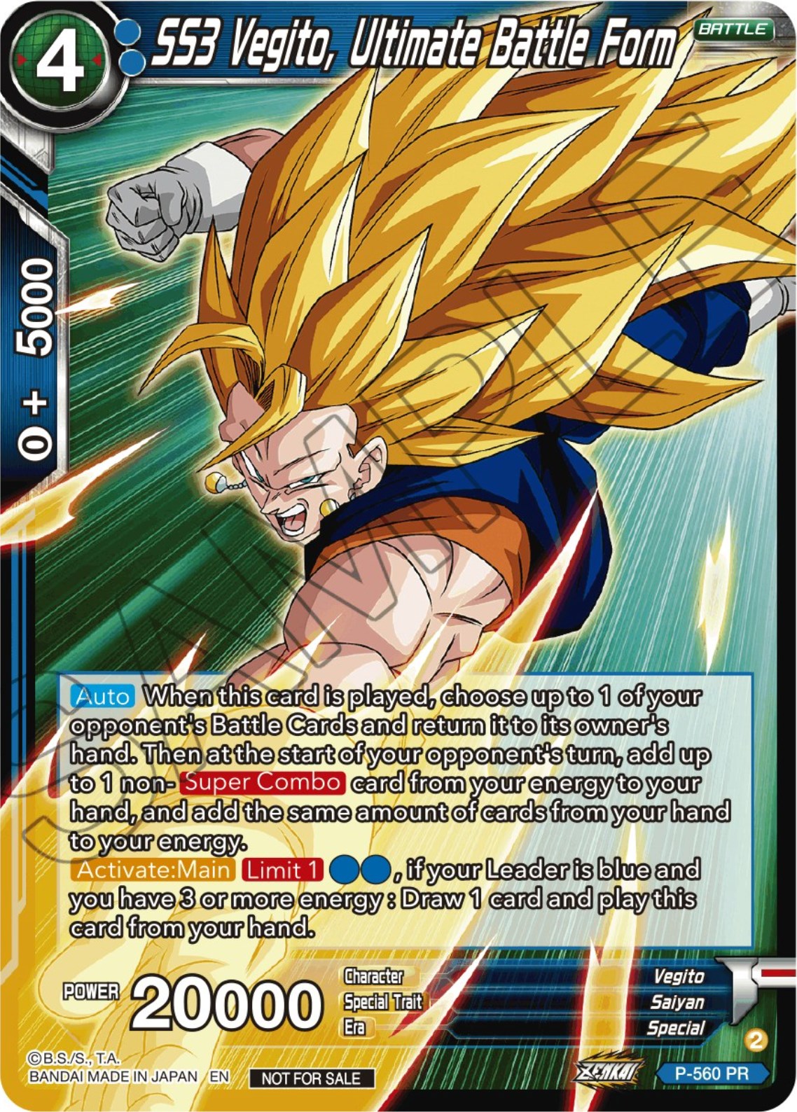 SS3 Vegito, Ultimate Battle Form (Zenkai Series Tournament Pack Vol.6) (P-560) [Tournament Promotion Cards] | Event Horizon Hobbies CA