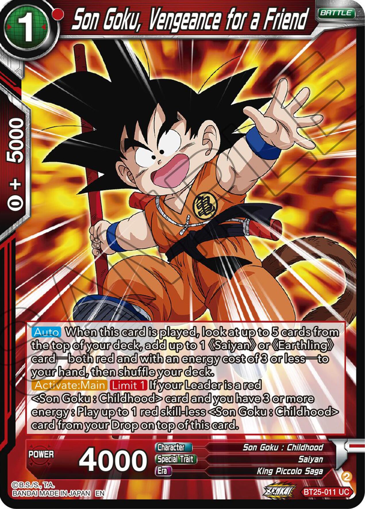 Son Goku, Vengeance for a Friend (BT25-011) [Legend of the Dragon Balls] | Event Horizon Hobbies CA