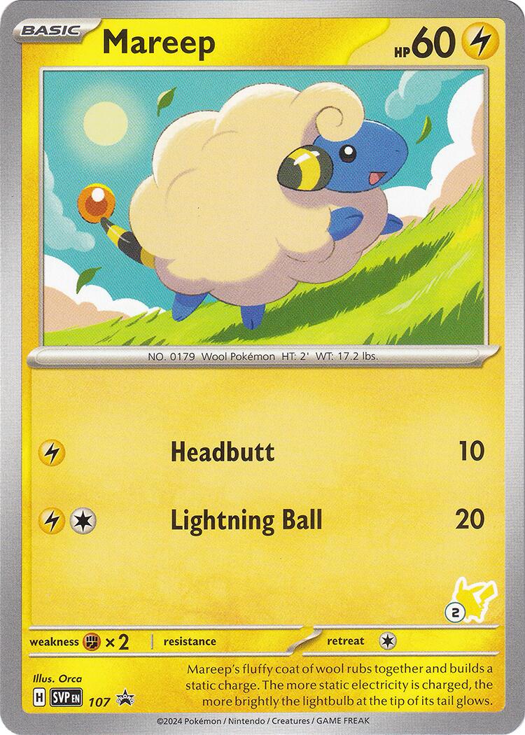 Mareep (107) (Pikachu Stamp #2) [Battle Academy 2024] | Event Horizon Hobbies CA