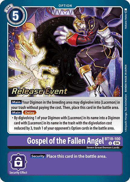 Gospel of the Fallen Angel [BT18-100] [Release Special Booster 2.0 Pre-Release Cards] | Event Horizon Hobbies CA