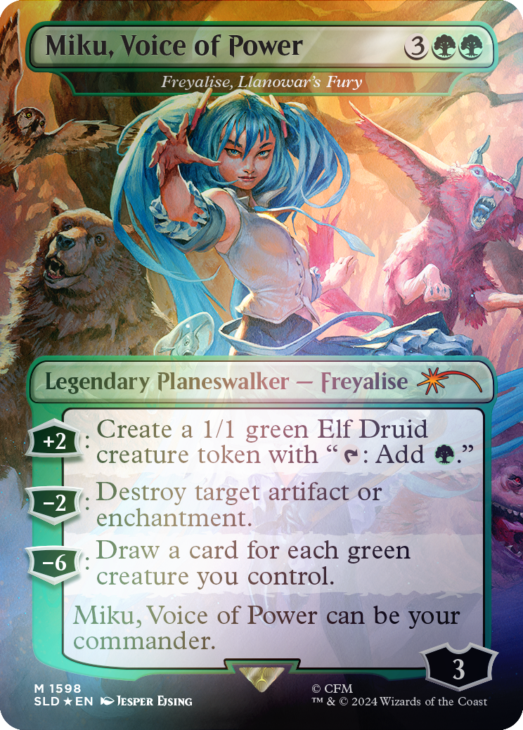 Miku, Voice of Power - Freyalise, Llanowar's Fury (Rainbow Foil) [Secret Lair Drop Series] | Event Horizon Hobbies CA