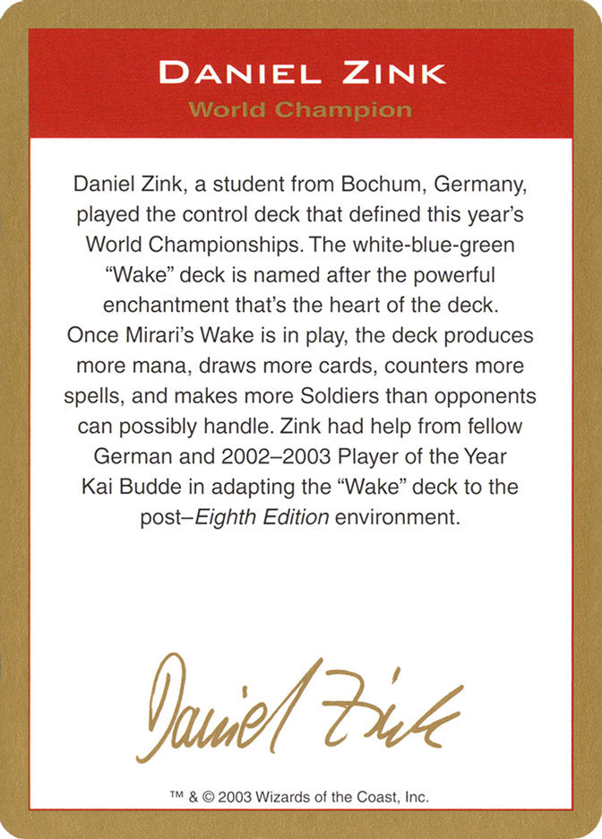 Daniel Zink Bio [World Championship Decks 2003] | Event Horizon Hobbies CA