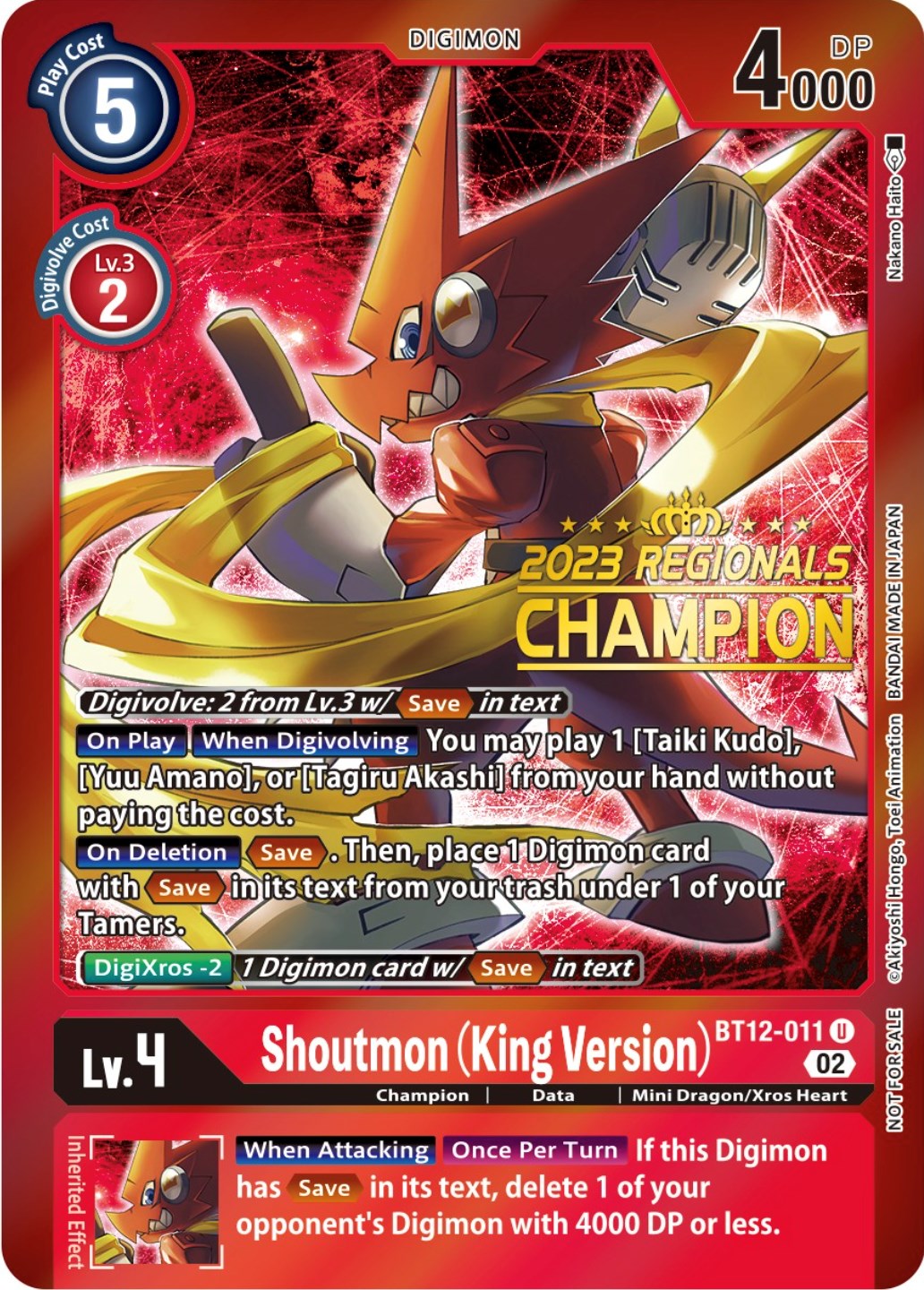 Shoutmon (King Version) [BT12-011] (2023 Regionals Champion) [Across Time Promos] | Event Horizon Hobbies CA