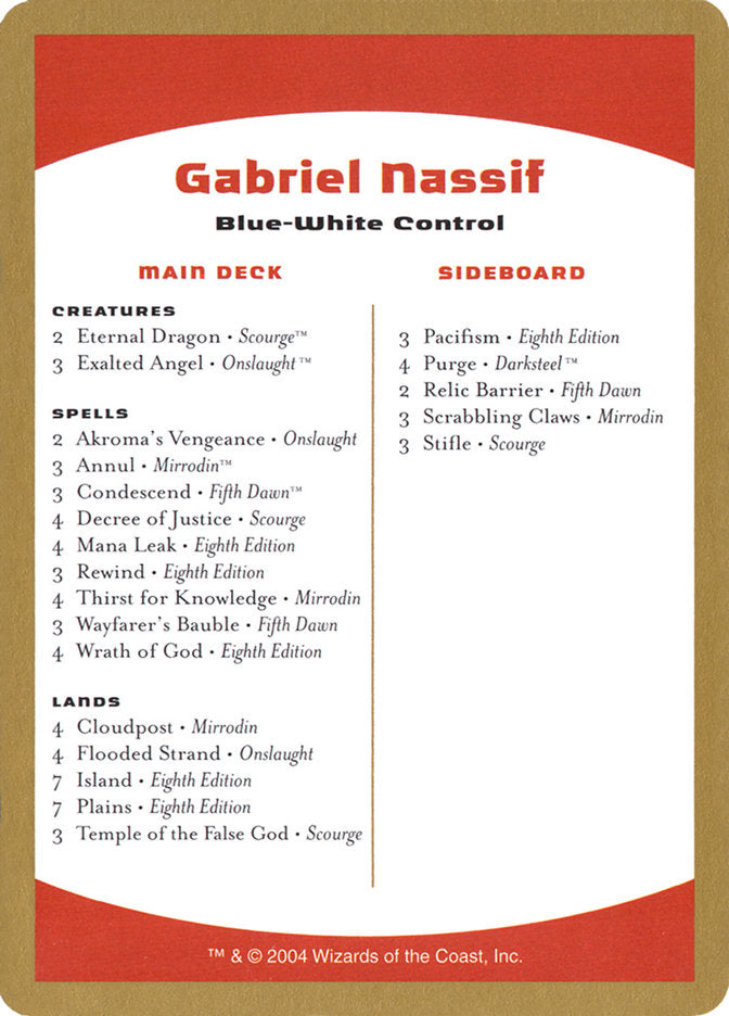 Gabriel Nassif Decklist [World Championship Decks 2004] | Event Horizon Hobbies CA