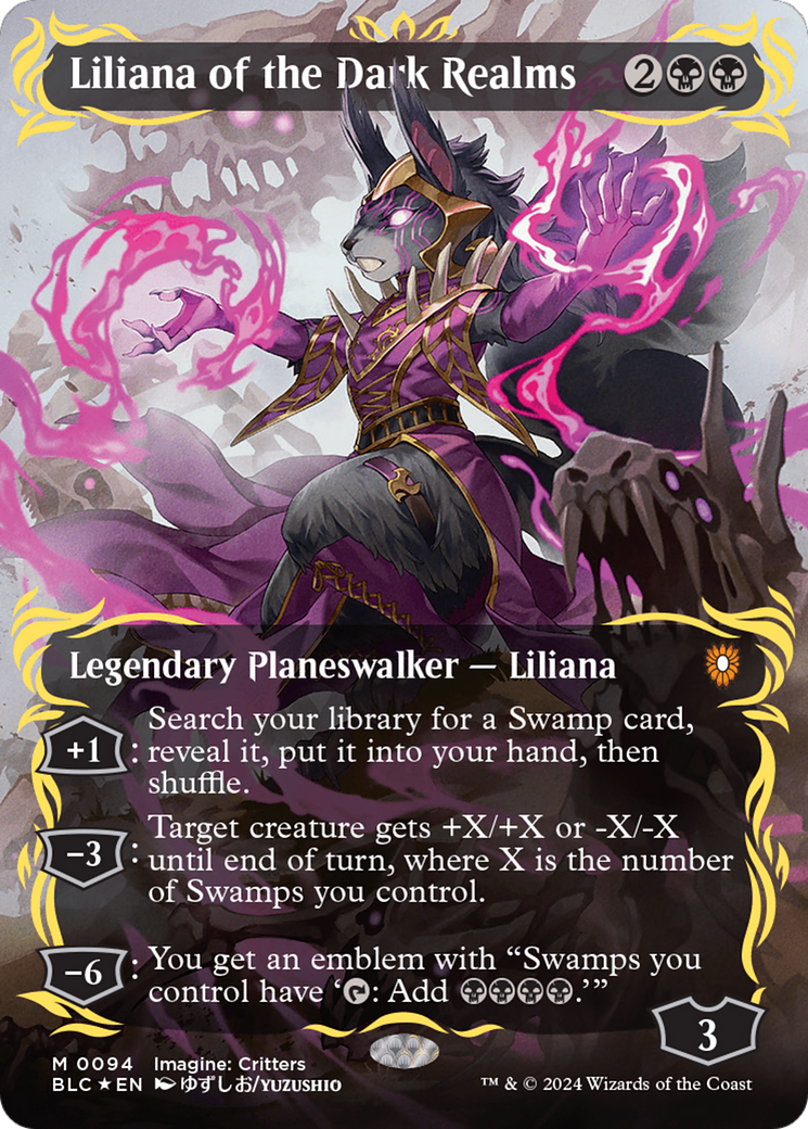 Liliana of the Dark Realms (Borderless) (Raised Foil) [Bloomburrow Commander] | Event Horizon Hobbies CA