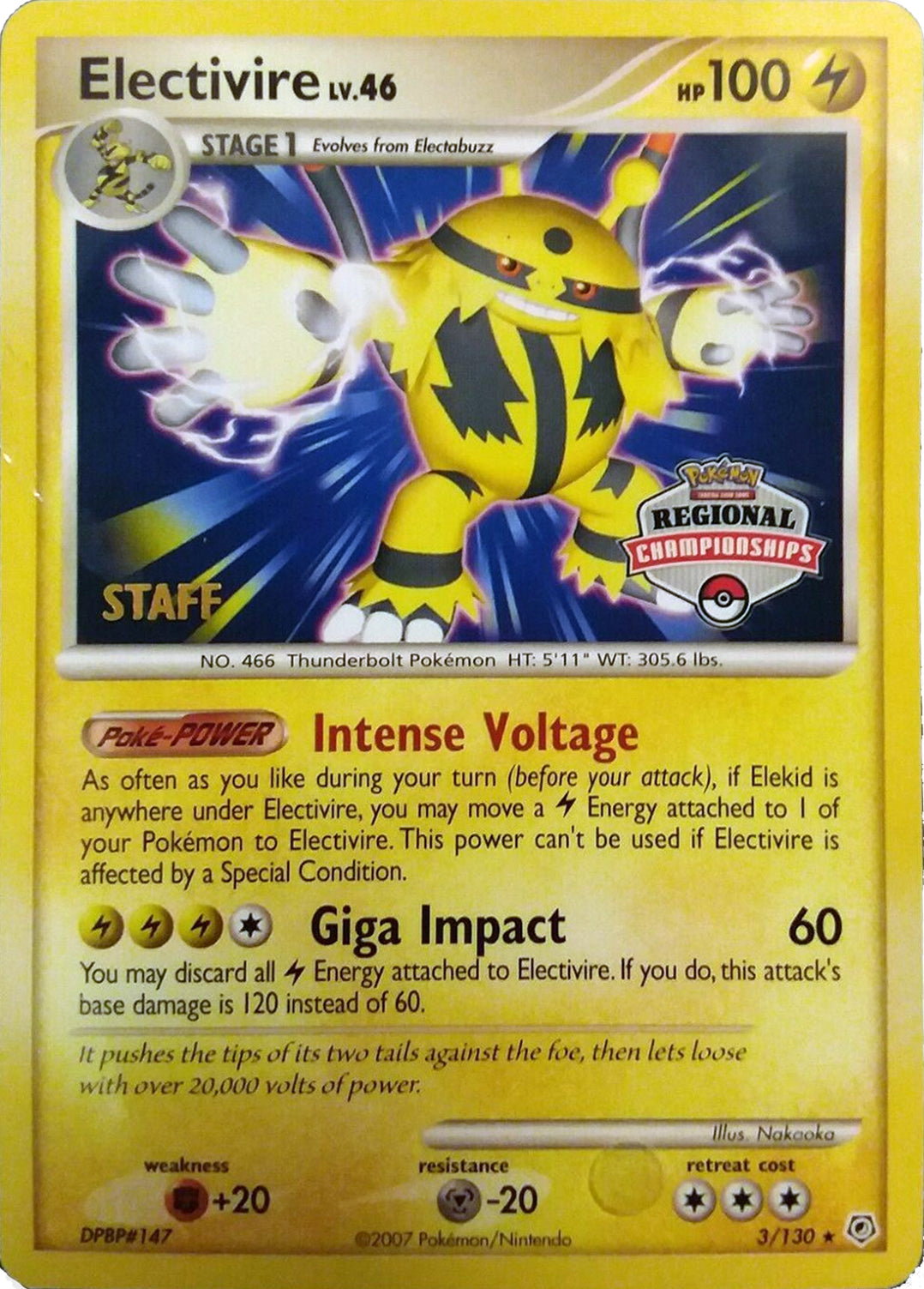 Electivire (003/130) (2008 Staff Regional Championships) [League & Championship Cards] | Event Horizon Hobbies CA