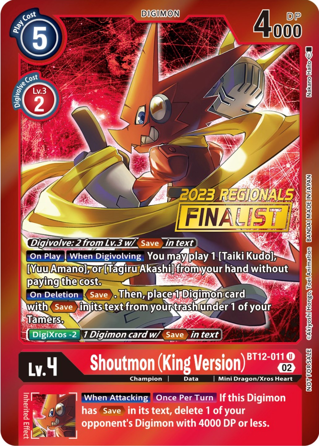 Shoutmon (King Version) [BT12-011] (2023 Regionals Finalist) [Across Time Promos] | Event Horizon Hobbies CA