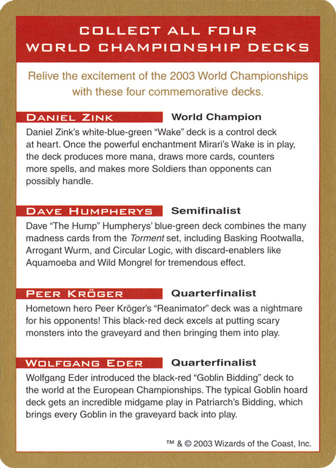 2003 World Championships Ad [World Championship Decks 2003] | Event Horizon Hobbies CA