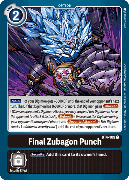 Final Zubagon Punch [BT4-109] [Great Legend] | Event Horizon Hobbies CA