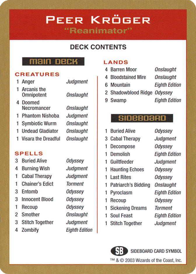 Peer Kroger Decklist [World Championship Decks 2003] | Event Horizon Hobbies CA