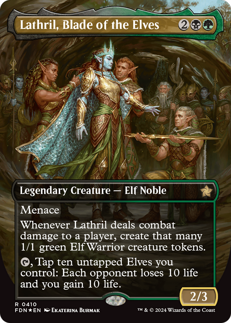 Lathril, Blade of the Elves (Borderless) (Mana Foil) [Foundations] | Event Horizon Hobbies CA