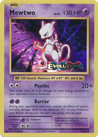 Mewtwo (51/108) (XY Evolutions Staff Prerelease) [XY: Black Star Promos] | Event Horizon Hobbies CA