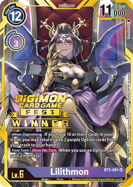 Lilithmon [BT3-091] (Digimon Card Game Fest 2022 Winner) [Release Special Booster Promos] | Event Horizon Hobbies CA