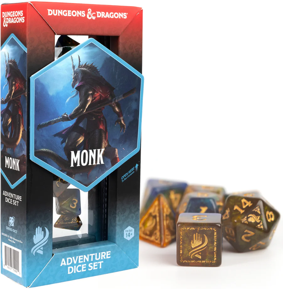 Dice - Sirius Dice - D&D Adventure - Monk: Blue/Gold | Event Horizon Hobbies CA