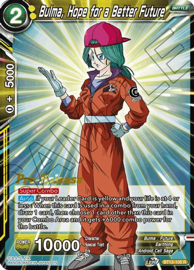 Bulma, Hope for a Better Future (BT13-105) [Supreme Rivalry Prerelease Promos] | Event Horizon Hobbies CA