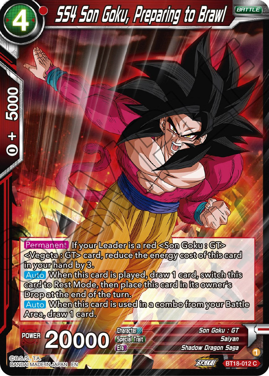 SS4 Son Goku, Preparing to Brawl (BT18-012) [Dawn of the Z-Legends] | Event Horizon Hobbies CA