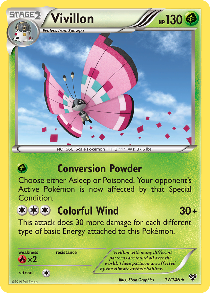 Vivillon (17/146) (Meadow Form/Pink Wings) [XY: Base Set] | Event Horizon Hobbies CA