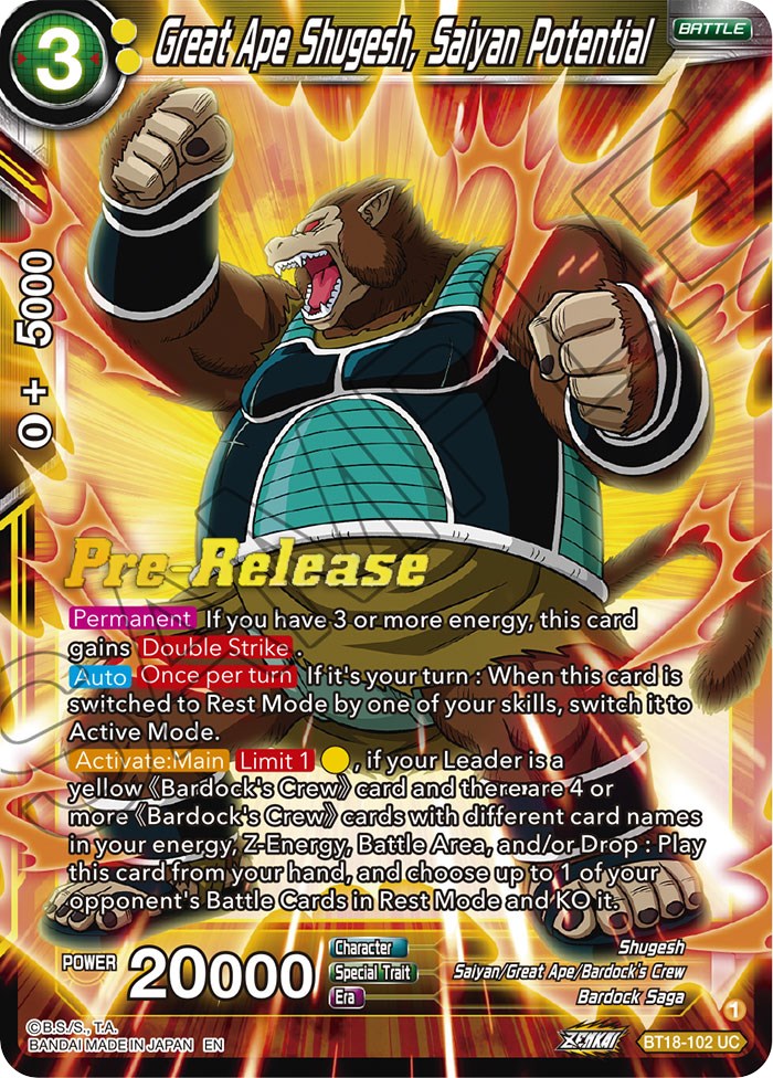 Great Ape Shugesh, Saiyan Potential (BT18-102) [Dawn of the Z-Legends Prerelease Promos] | Event Horizon Hobbies CA