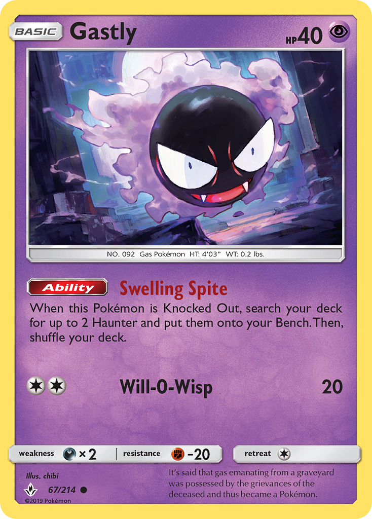 Gastly (67/214) [Sun & Moon: Unbroken Bonds] | Event Horizon Hobbies CA