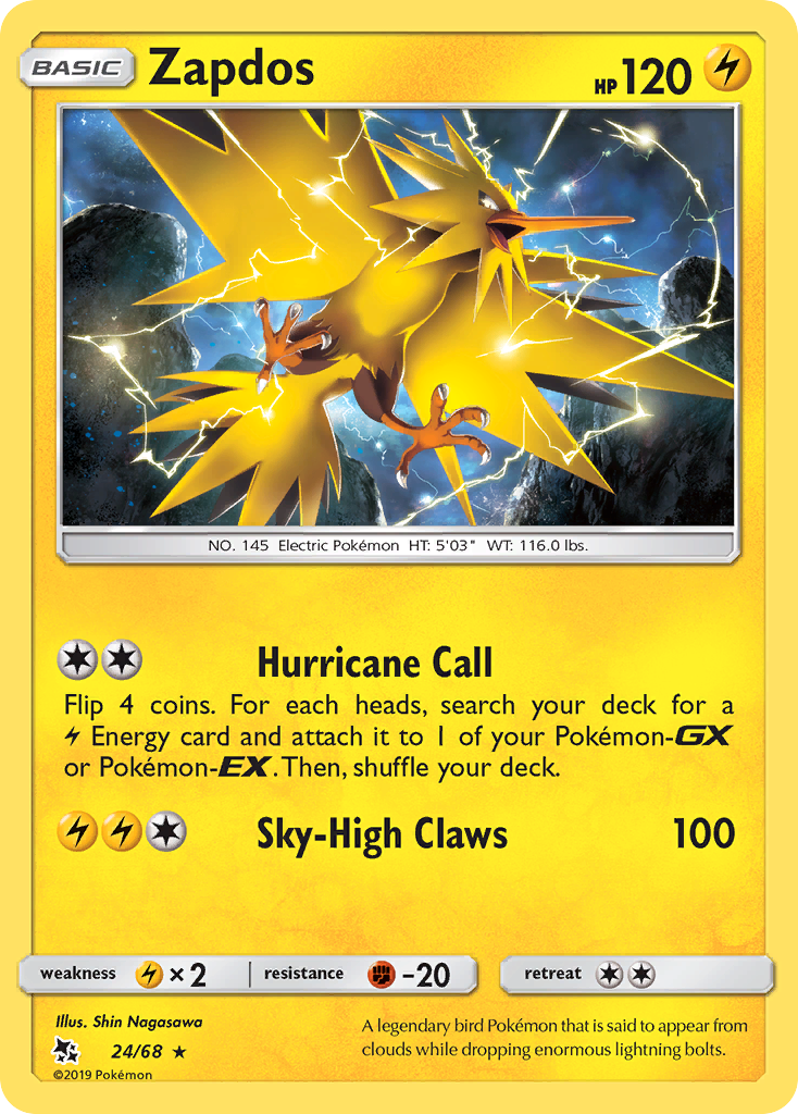 Zapdos (24/68) [Sun & Moon: Hidden Fates] | Event Horizon Hobbies CA