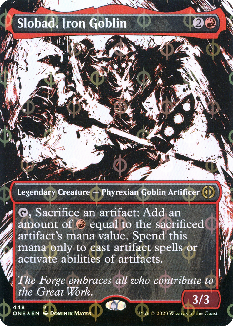 Slobad, Iron Goblin (Borderless Ichor Step-and-Compleat Foil) [Phyrexia: All Will Be One] | Event Horizon Hobbies CA