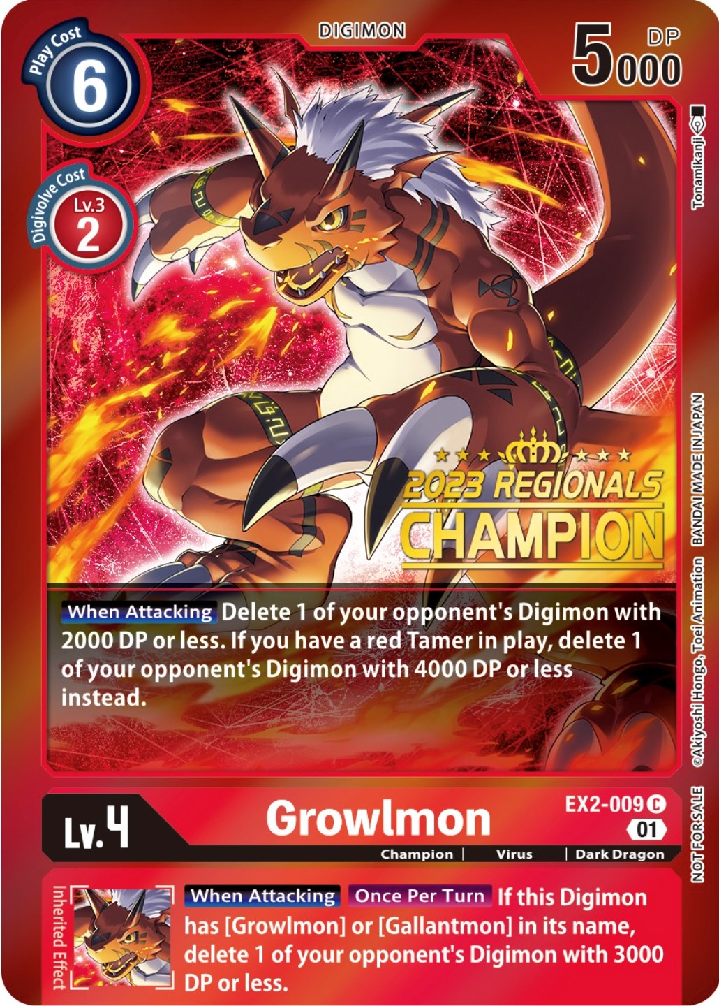 Growlmon [EX2-009] (2023 Regionals Champion) [Digital Hazard Promos] | Event Horizon Hobbies CA