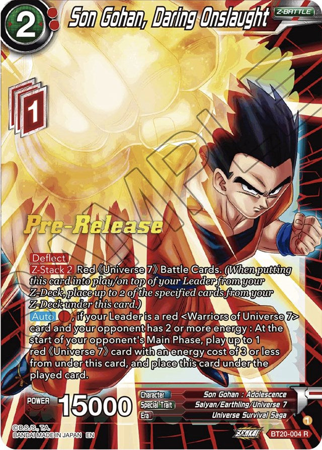 Son Gohan, Daring Onslaught (BT20-004) [Power Absorbed Prerelease Promos] | Event Horizon Hobbies CA