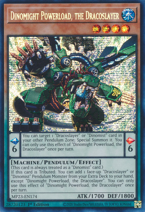 Dinomight Powerload, the Dracoslayer [MP23-EN174] Prismatic Secret Rare | Event Horizon Hobbies CA