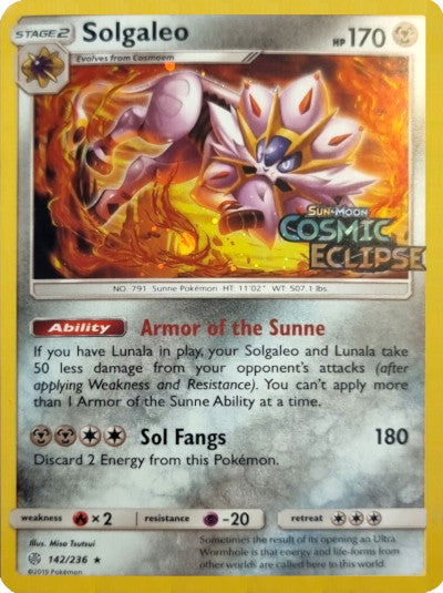 Solgaleo (142/236) (Cosmos Holo) [Sun & Moon: Cosmic Eclipse] | Event Horizon Hobbies CA