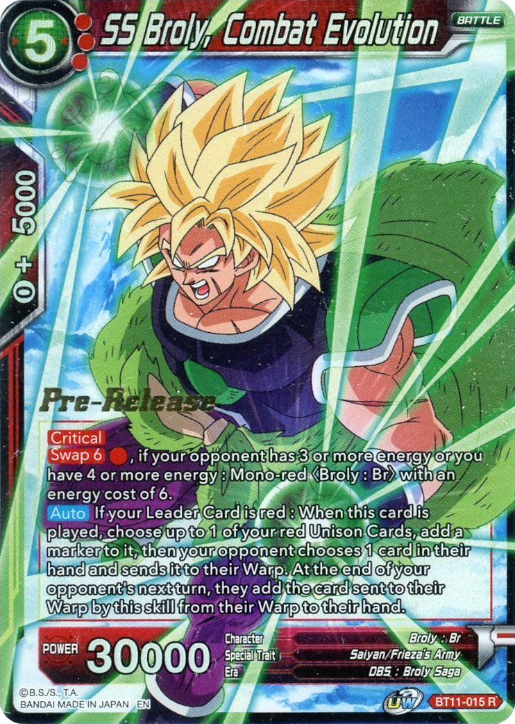 SS Broly, Combat Evolution (BT11-015) [Vermilion Bloodline Prerelease Promos] | Event Horizon Hobbies CA