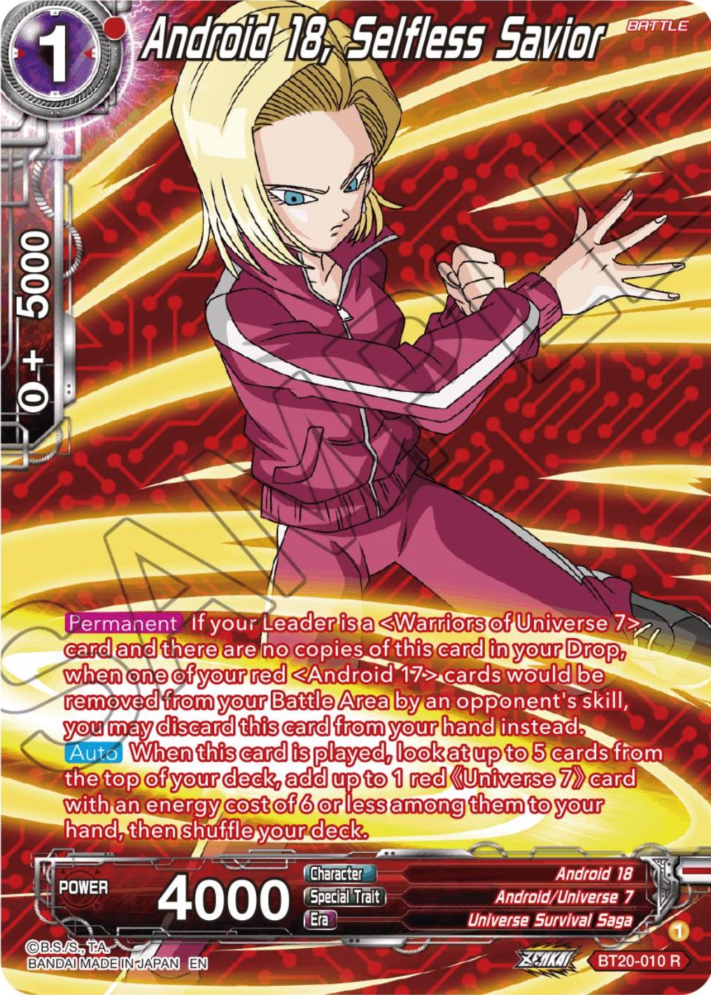 Android 18, Selfless Savior (Silver Foil) (BT20-010) [Power Absorbed] | Event Horizon Hobbies CA