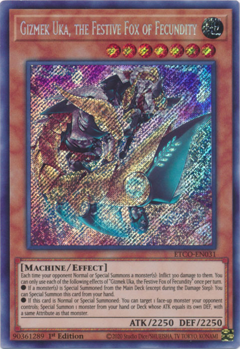 Gizmek Uka, the Festive Fox of Fecundity [ETCO-EN031] Secret Rare | Event Horizon Hobbies CA