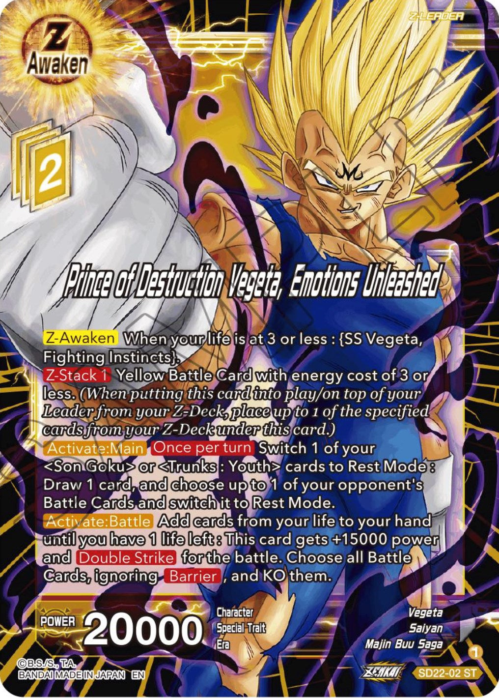 Prince of Destruction Vegeta, Emotions Unleashed (Starter Deck Exclusive) (SD22-02) [Power Absorbed] | Event Horizon Hobbies CA