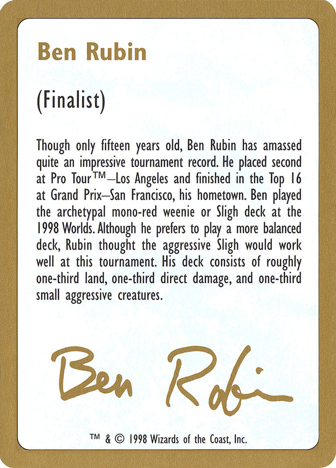 Ben Rubin Bio [World Championship Decks 1998] | Event Horizon Hobbies CA