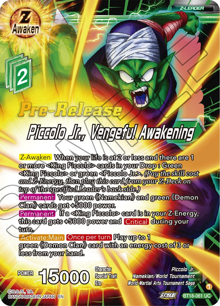 Piccolo Jr., Vengeful Awakening (BT18-061) [Dawn of the Z-Legends Prerelease Promos] | Event Horizon Hobbies CA