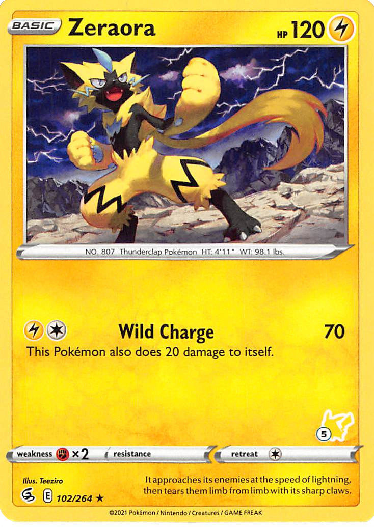 Zeraora (102/264) (Pikachu Stamp #5) [Battle Academy 2022] | Event Horizon Hobbies CA