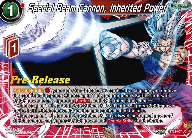 Special Beam Cannon, Inherited Power (BT22-007) [Critical Blow Prerelease Promos] | Event Horizon Hobbies CA