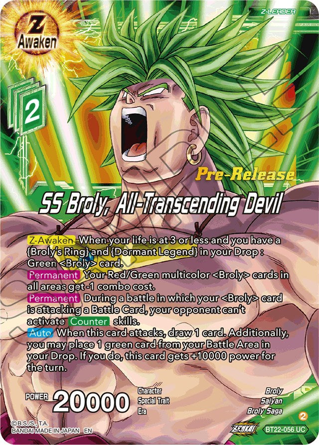 SS Broly, All-Transcending Devil (BT22-056) [Critical Blow Prerelease Promos] | Event Horizon Hobbies CA