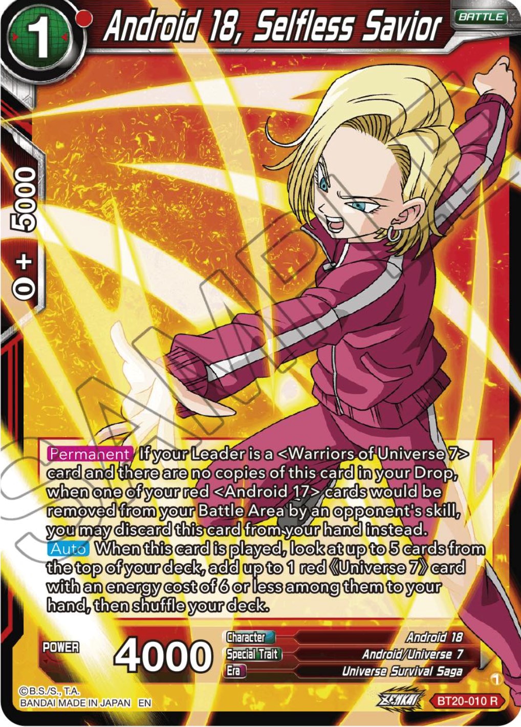 Android 18, Selfless Savior (BT20-010) [Power Absorbed] | Event Horizon Hobbies CA