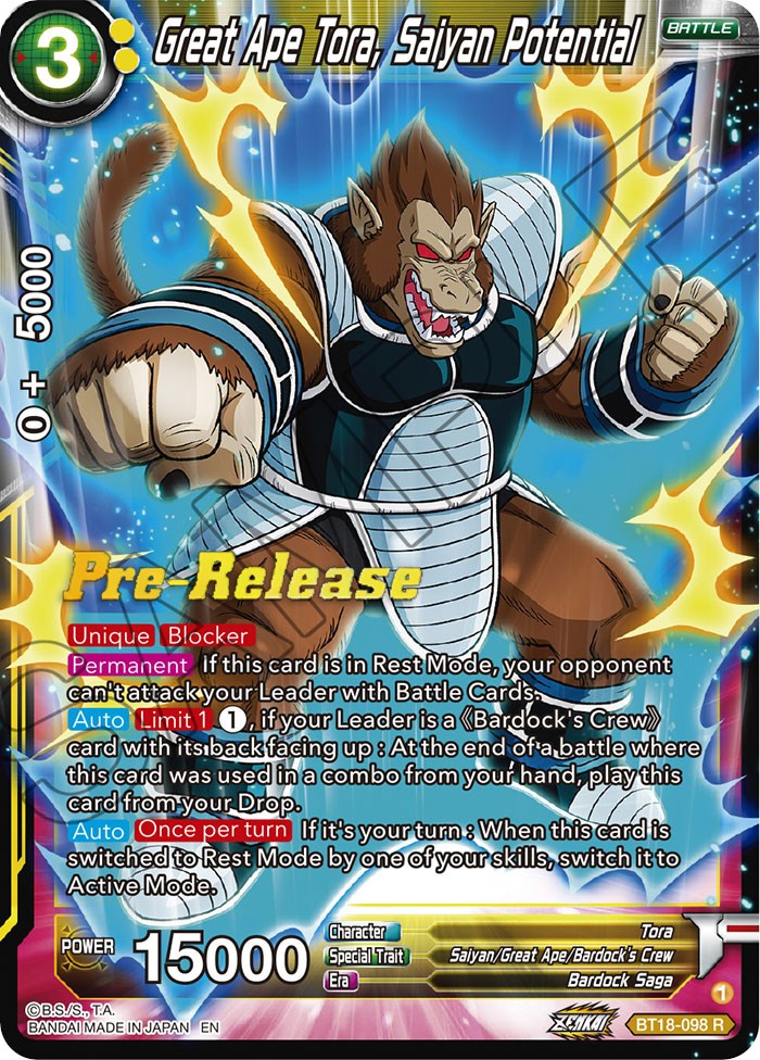 Great Ape Tora, Saiyan Potential (BT18-098) [Dawn of the Z-Legends Prerelease Promos] | Event Horizon Hobbies CA