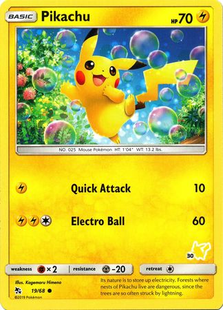 Pikachu (19/68) (Pikachu Stamp #30) [Battle Academy 2020] | Event Horizon Hobbies CA